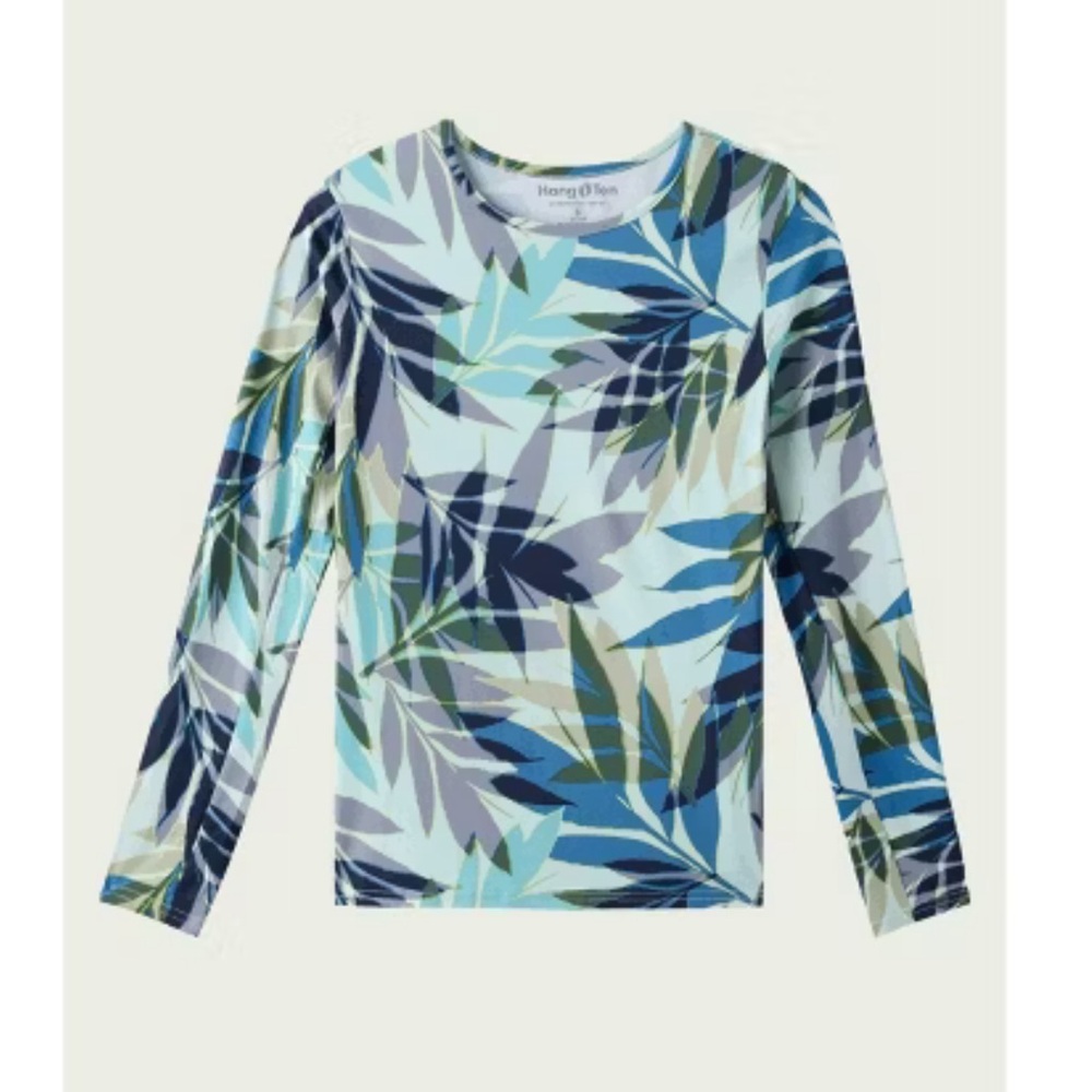 Hang Ten Blue and Green Leaf Print Blouse